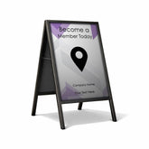 A-frame sign with a membership promotion design on a white background
