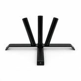 A black metal table base with three vertical support rods and a wide flat cross-shaped bottom plate, shown on a plain white background.