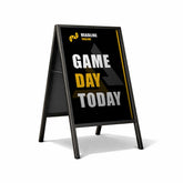 A-frame sign with 'Game Day Today' text on a white background