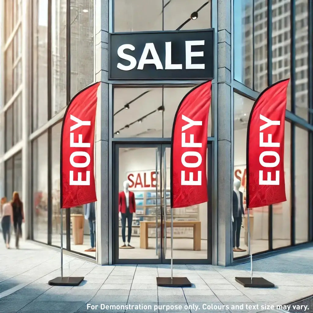 EOFY Feather Flag shop | Custom signage by Evan Evans Australia