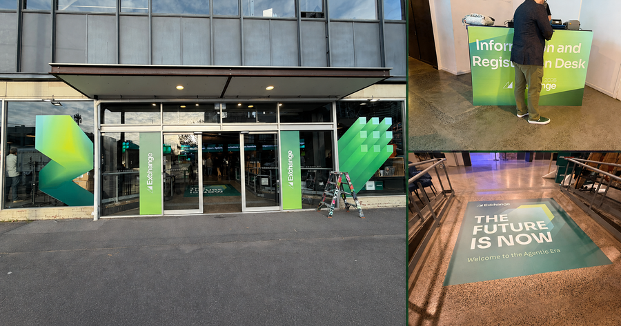 Exchange APAC 2026 event signage installed for the one-day conference in Southbank, Melbourne