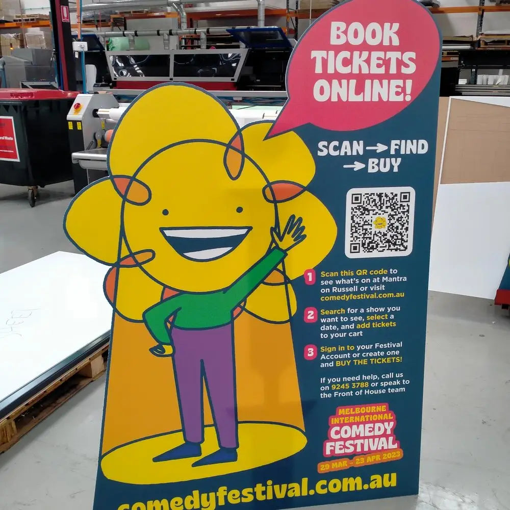 MICF Corflute with Strut (front) strict 1000x1000 | Custom signage by Evan Evans Australia