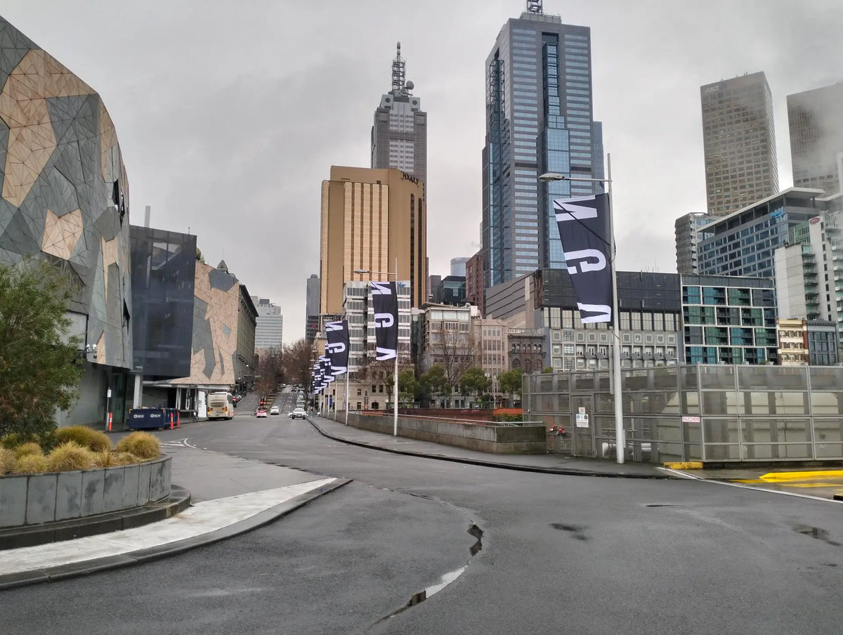 NGV Banner Flags Russell Street | Custom signage by Evan Evans Australia