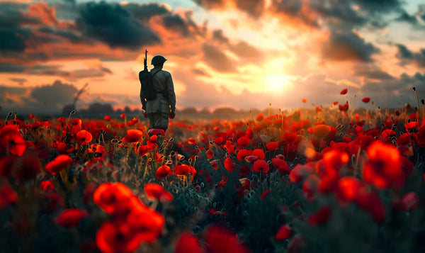 Remembrance Day Poppy Field Soldier Standing
