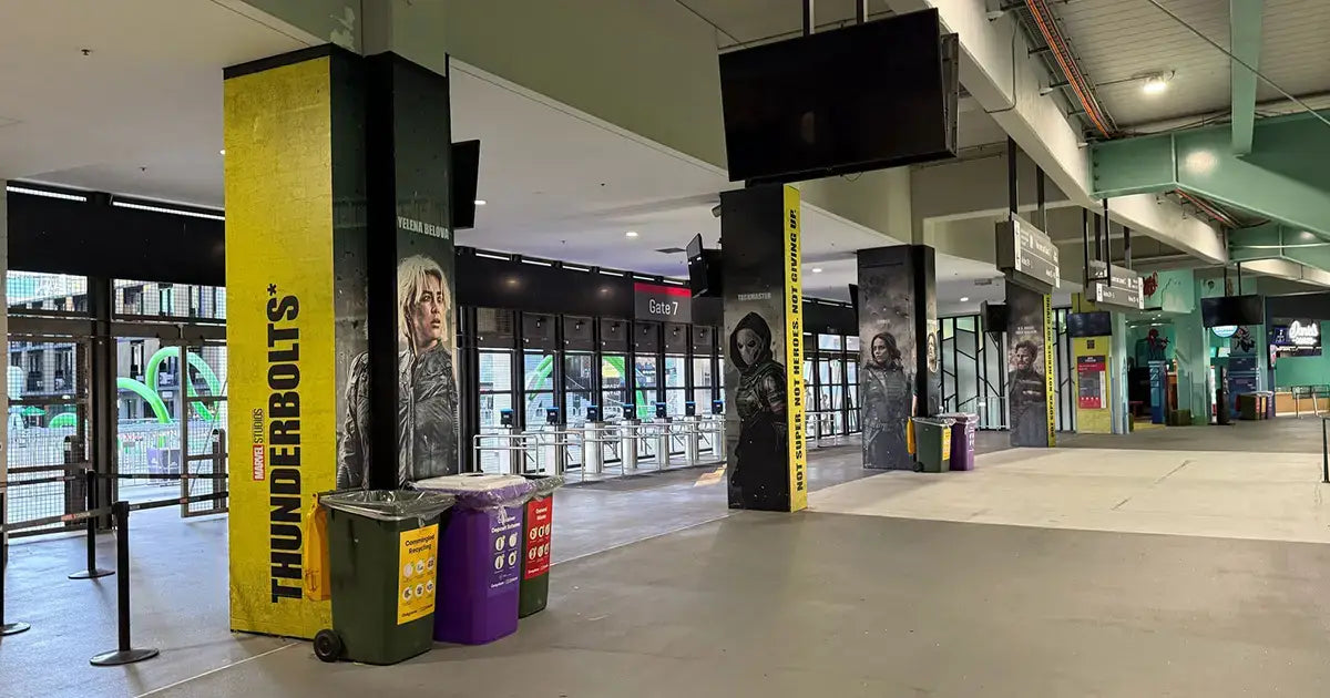 marvel stadium Thunderbolts pillar wraps | Custom signage by Evan Evans Australia