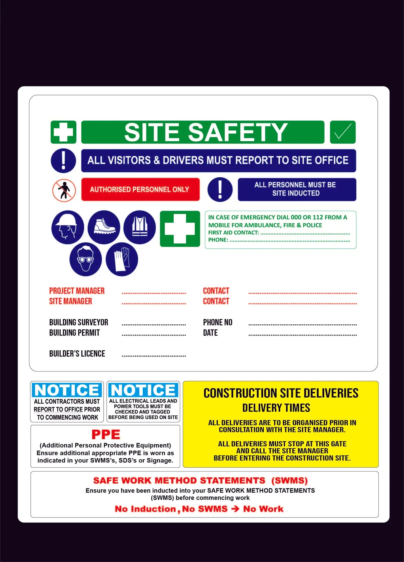 5 Point Site Safety Construction Sign