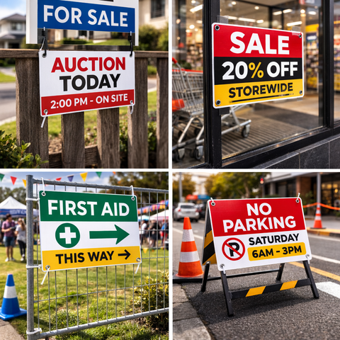 A4 landscape corflute auction today sign installed in front of residential property
