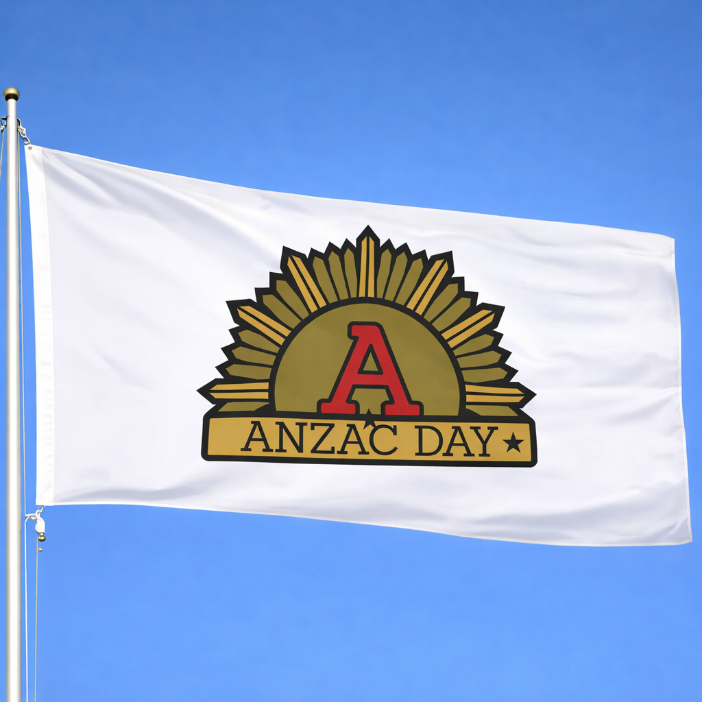 ANZAC Day flag featuring Rising Sun emblem design