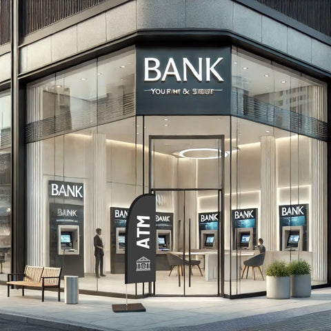 ATM grey feather flag bank