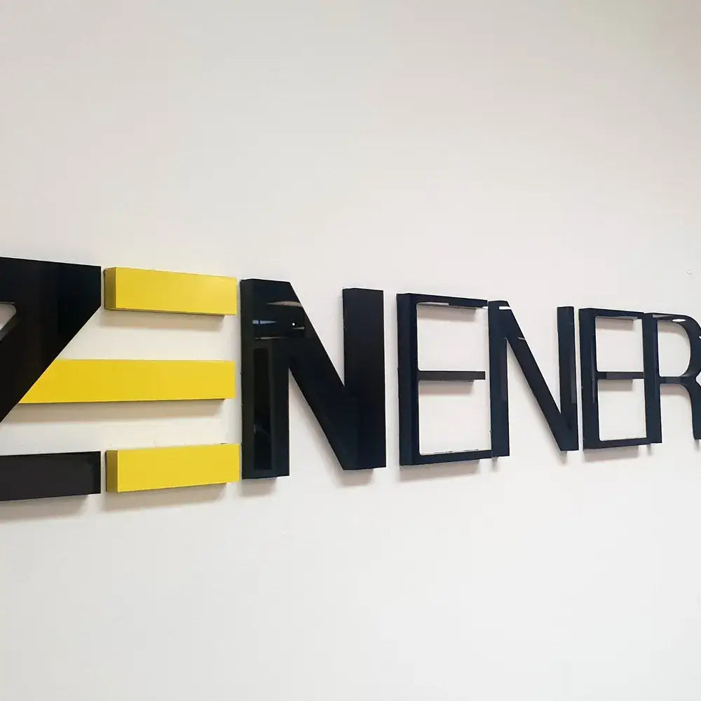 Acrylic Sign Zen Energy Black Yellow Side View