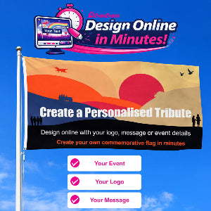 Promotional banner for a design service to create a personalized tribute flag with customizable options.