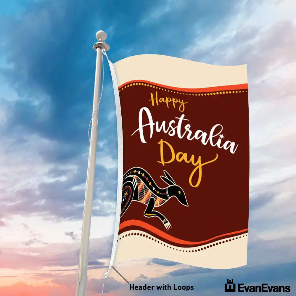 Design 1 Knitted Polyester Australia Day Flag in Portrait Header with loops