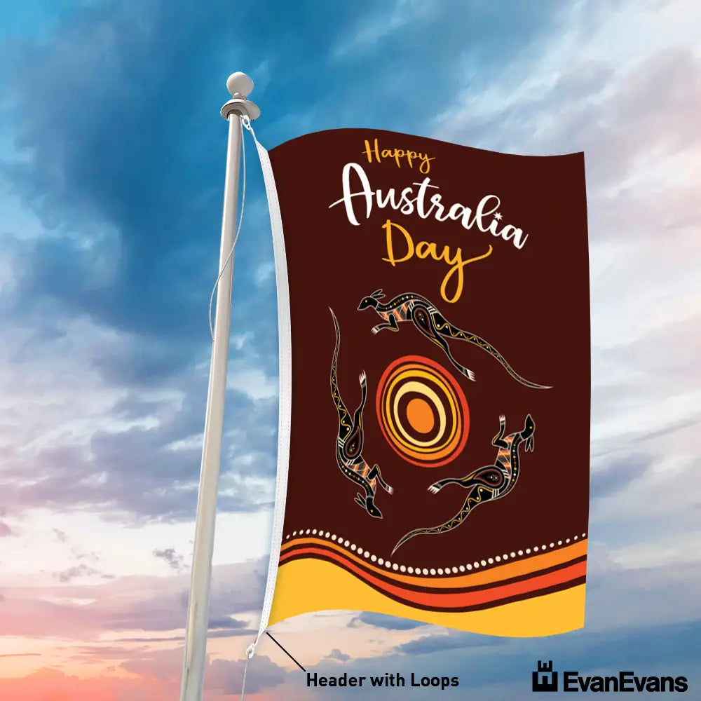 Design 2 Knitted Polyester Australia Day Flag in Portrait Header with loops