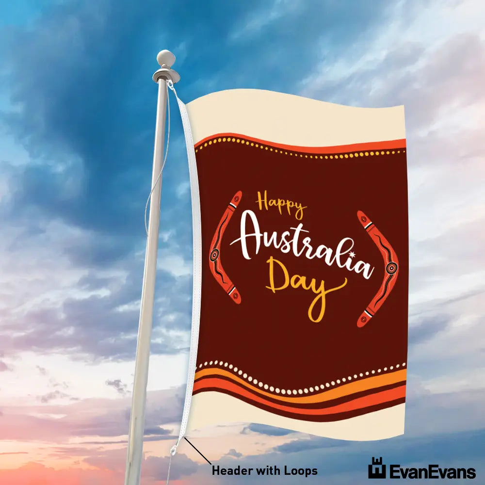 Design 3 Knitted Polyester Australia Day Flag in Portrait Header with loops