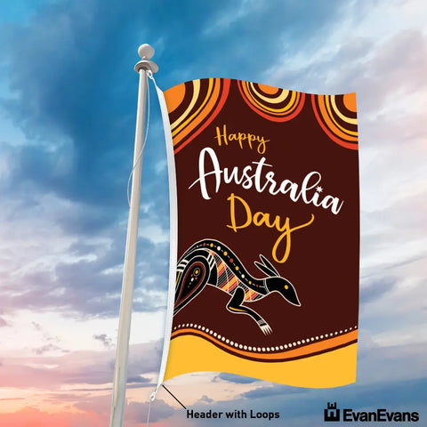 Design 4 Knitted Polyester Australia Day Flag in Portrait Header with loops