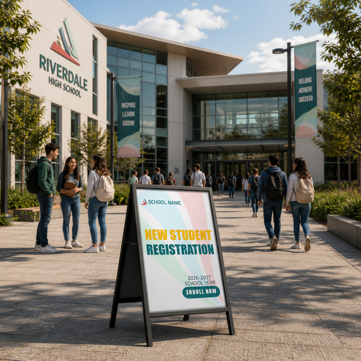 student registration signage outdoor