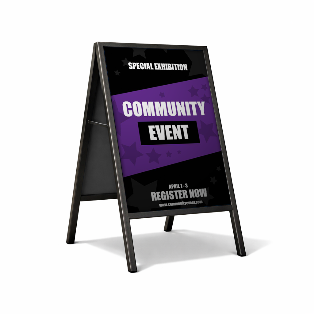 A-frame Black and purple Community Event Signage