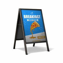 Outdoor signboard with breakfast and lunch special promotion on a white background