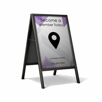 A-frame sign with a membership promotion design on a white background