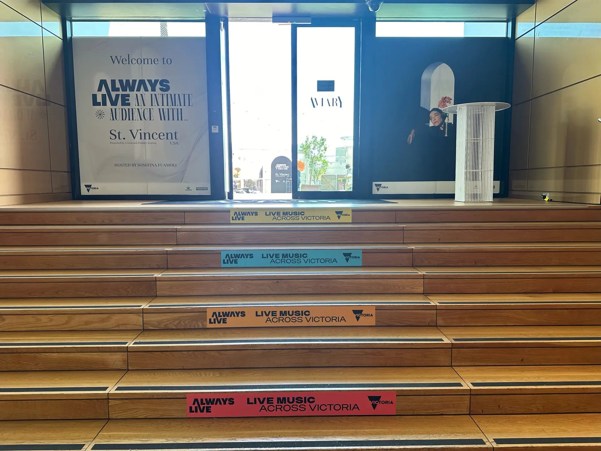 Indoor tough media signage by Evan Evans, highlighting the event space for ALWAYS LIVE 2024.