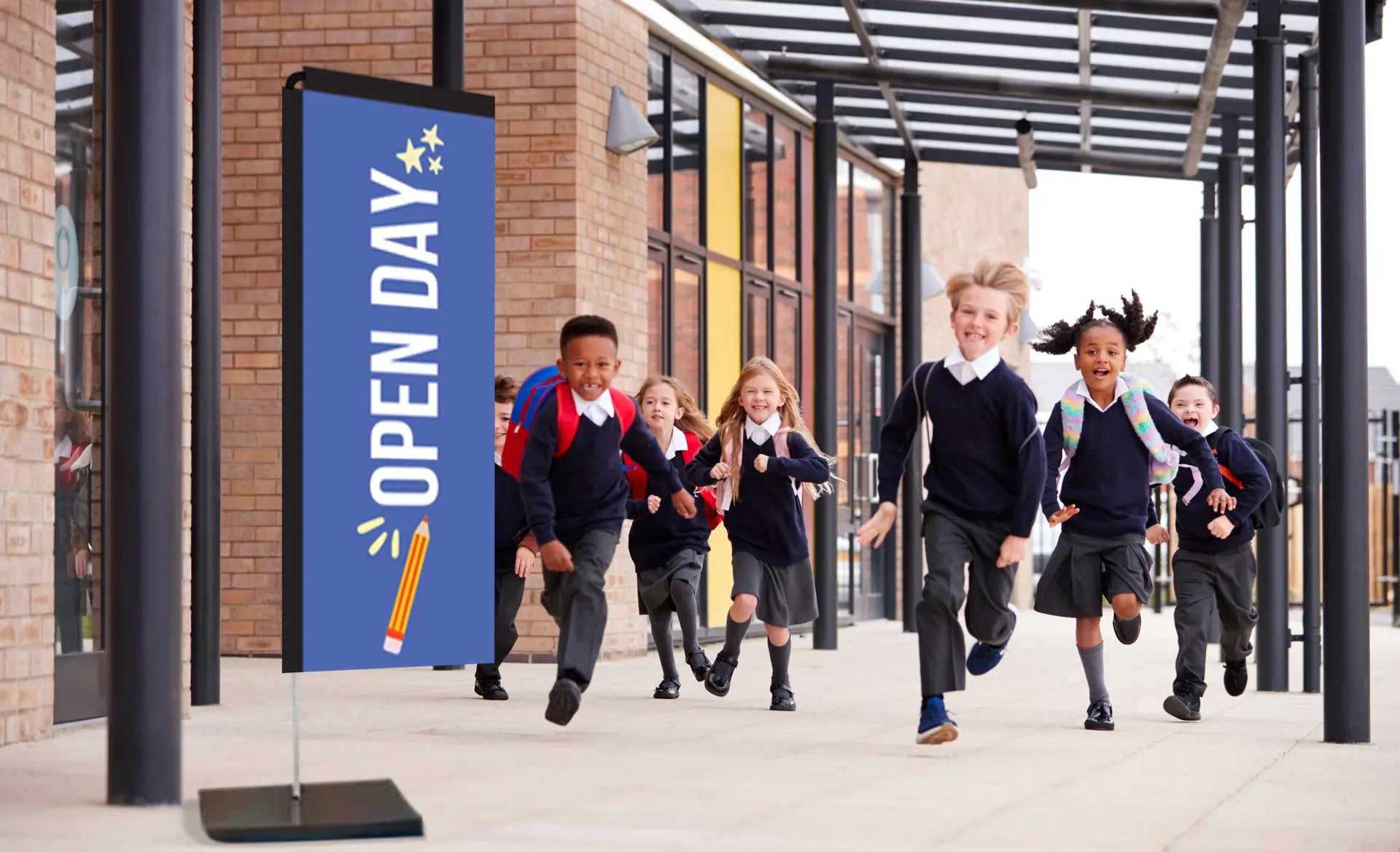 Open Day Navy Blue Rectangle Flag School