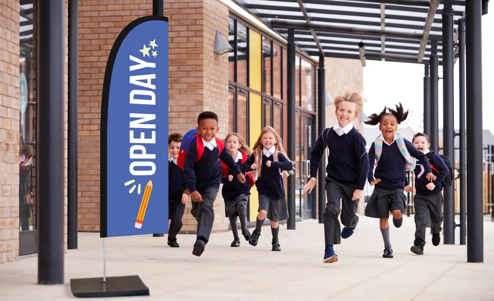 Open Day Royal Blue Feather Flag School