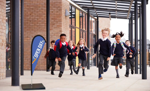 Open Day Royal Blue Teardrop Flag School