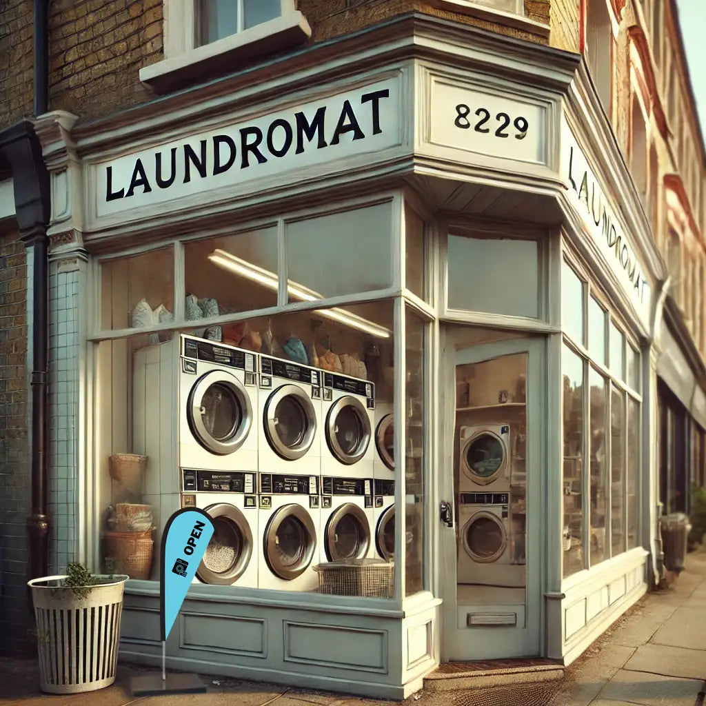 OPEN LIGHT BLUE Teardrop Flag for Laundromats