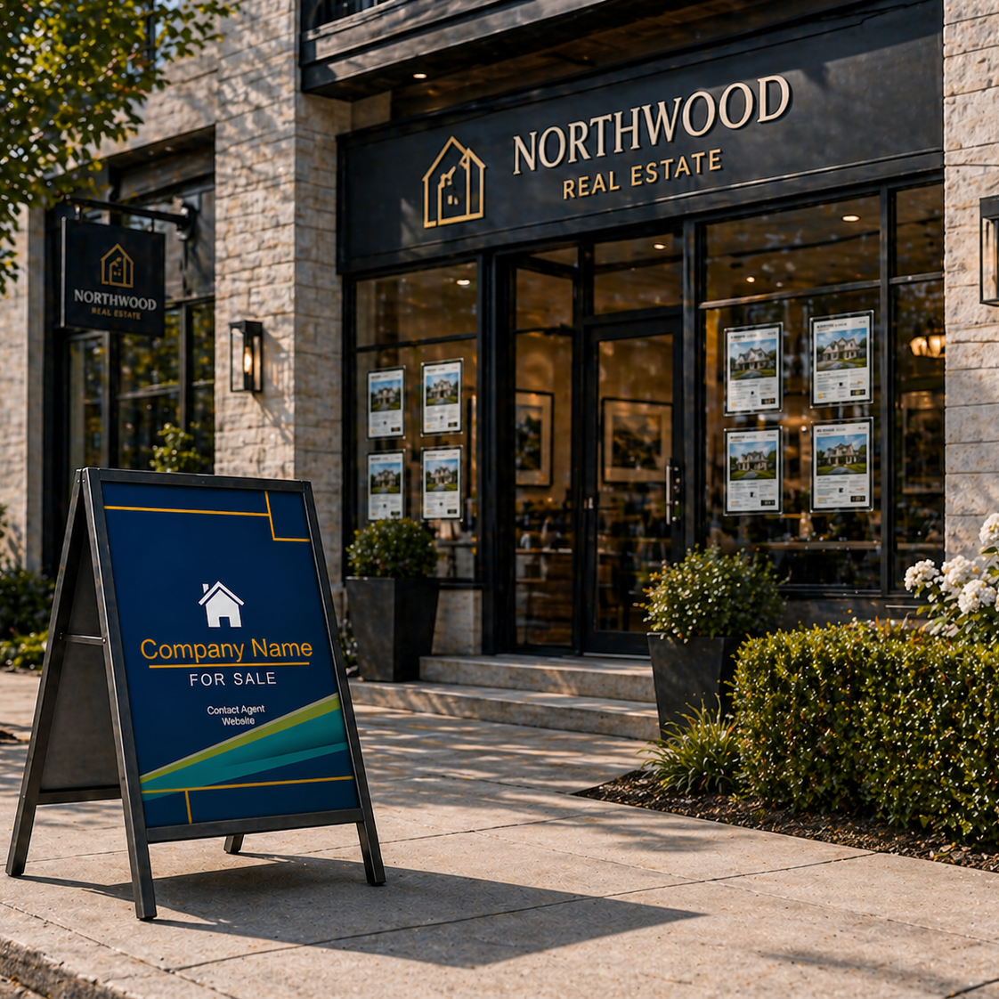 Northwood Real Estate office with aFor Sale sign outside