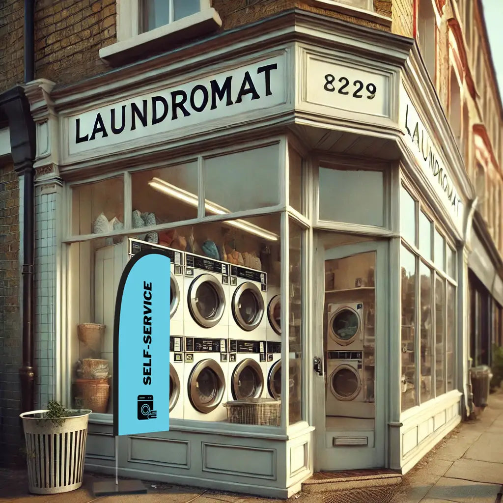 SELF SERVICE LIGHT BLUE Feather Flag for Laundromats
