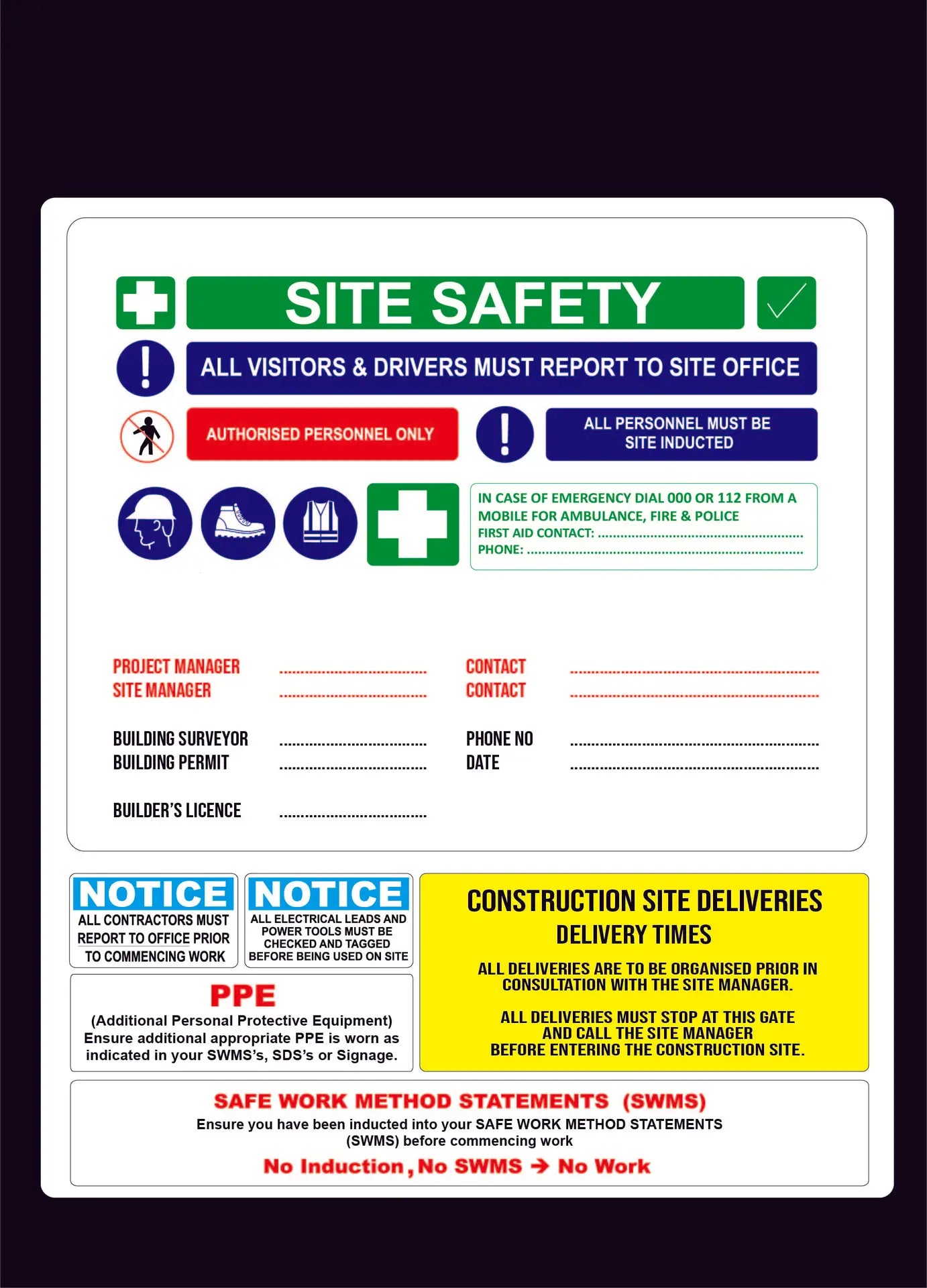 Site Safety Construction Sign