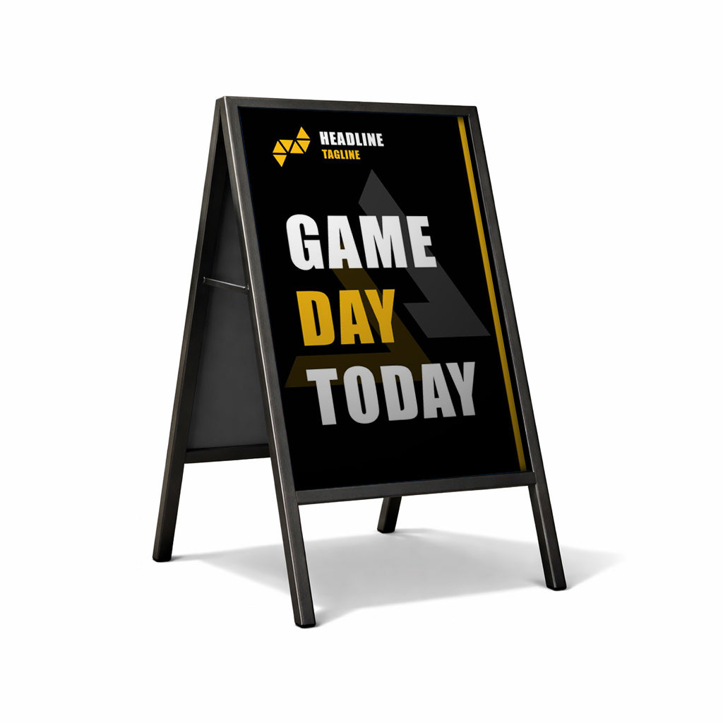 A-frame sign with 'Game Day Today' text on a white background