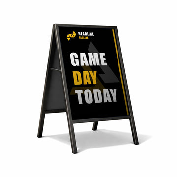 A-frame sign with 'Game Day Today' text on a white background