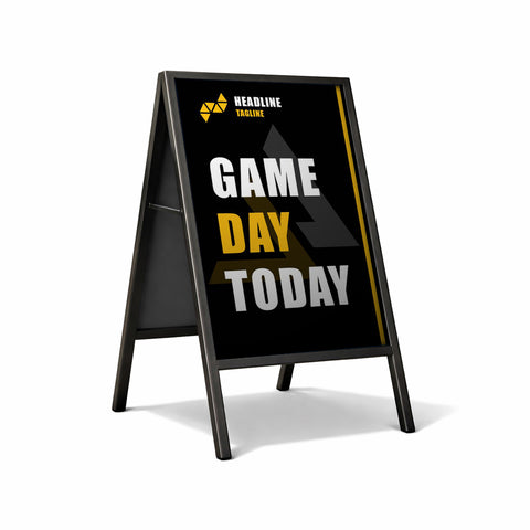A-frame sign with 'Game Day Today' text on a white background