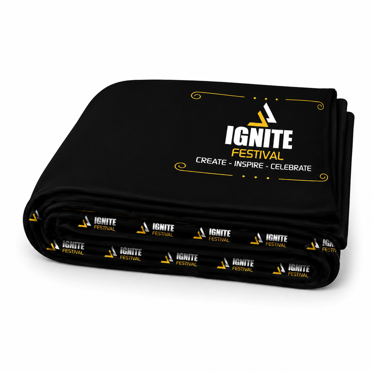 Black blanket with 'Ignite Festival' branding on a white background