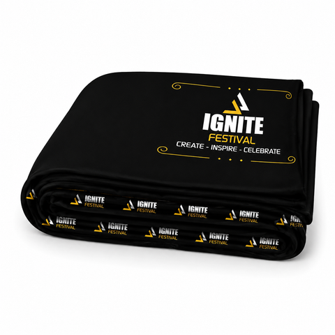 Black blanket with 'Ignite Festival' branding on a white background