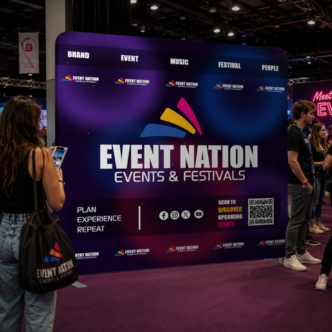 Promotional stand for Event Nation at a convention center