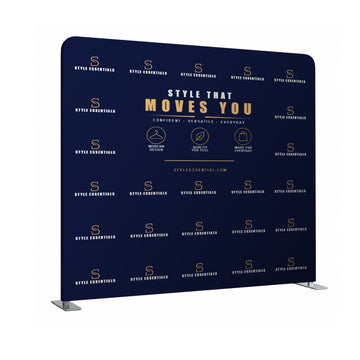 Navy blue promotional backdrop with 'Style That Moves You' text and branding.