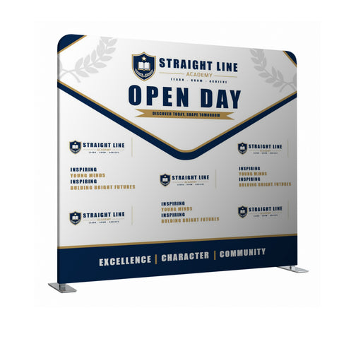 Promotional banner for Straight Line Academy Open Day with branding elements.