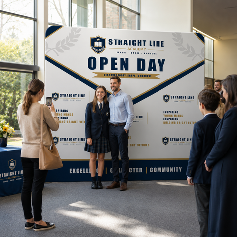 Group of people at a Straight Line Academy Open Day event.