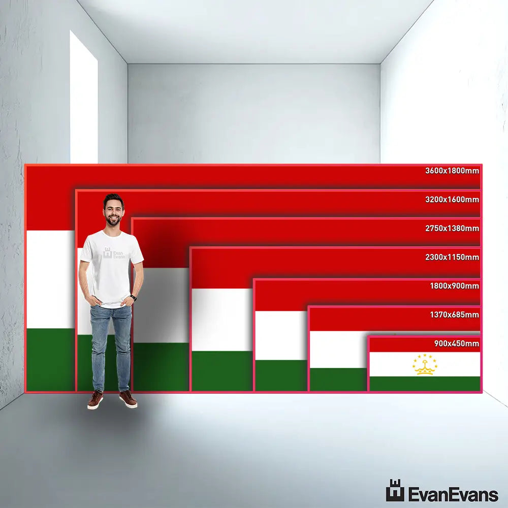 Tajikistan flag size guide comparison