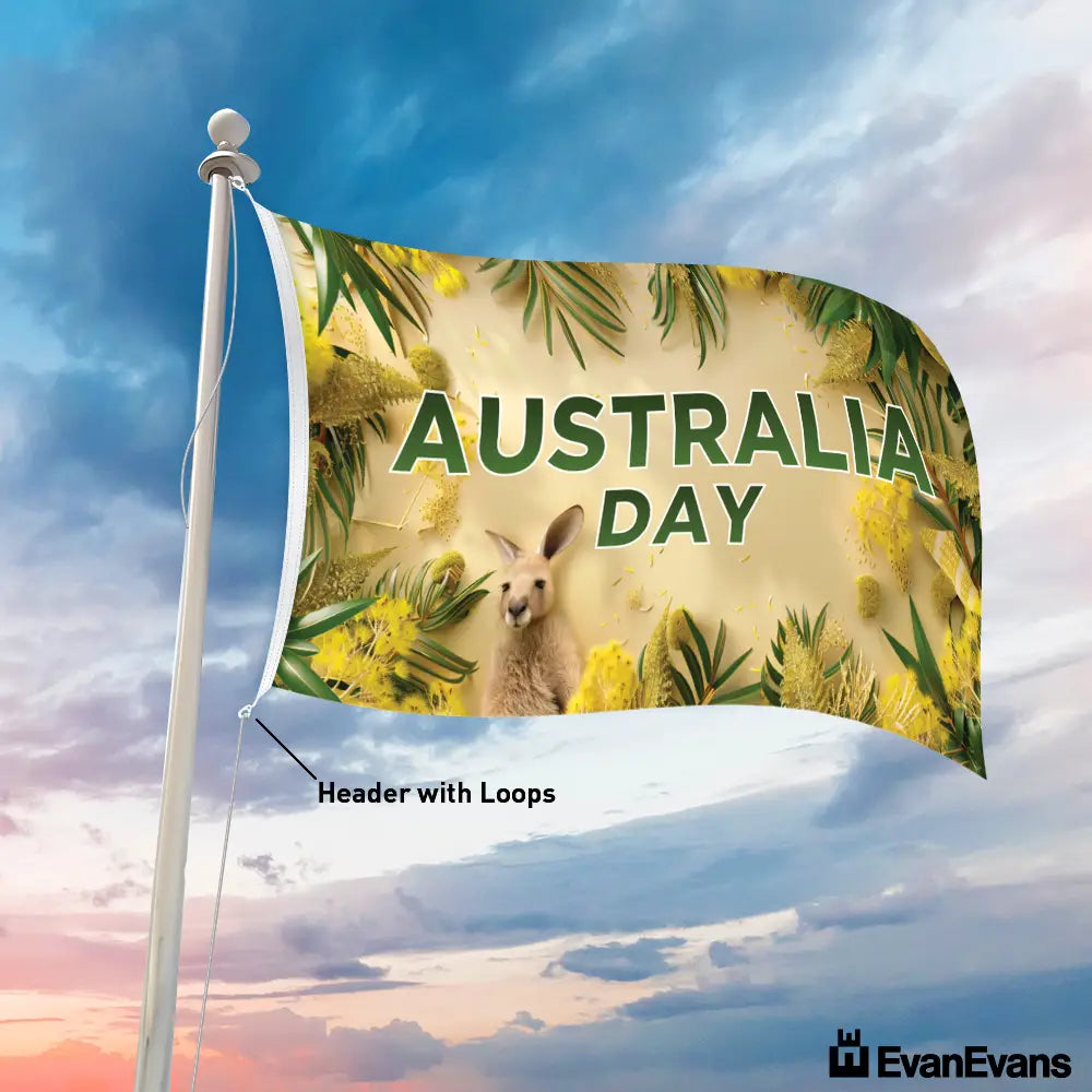 Wattle Wallaby Knitted Polyester Australia Day Flag Header with loops