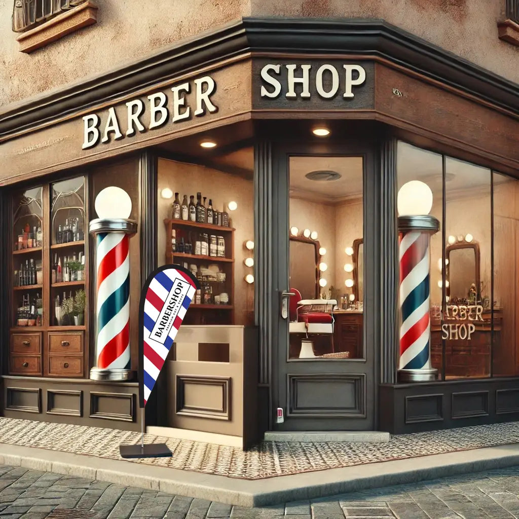 barber blue white red teardrop flag barber shop new