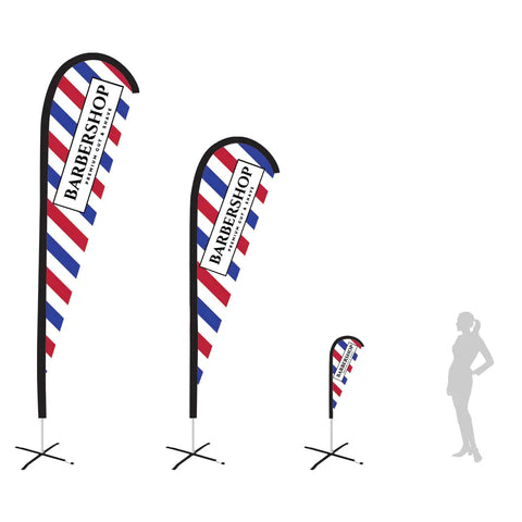 barber blue white red teardrop flag new