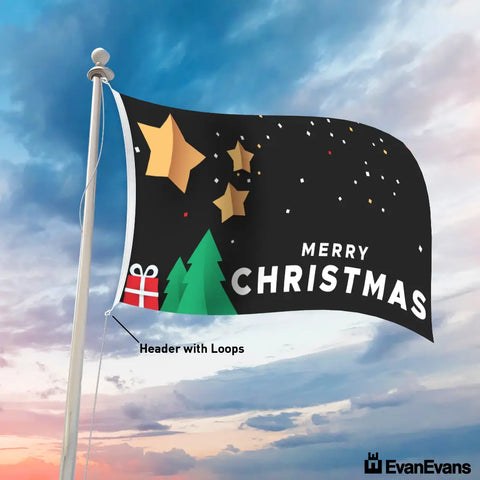 black header with loops knitted polyester merry christmas flag