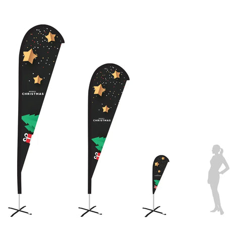 black merry christmas teardrop flag