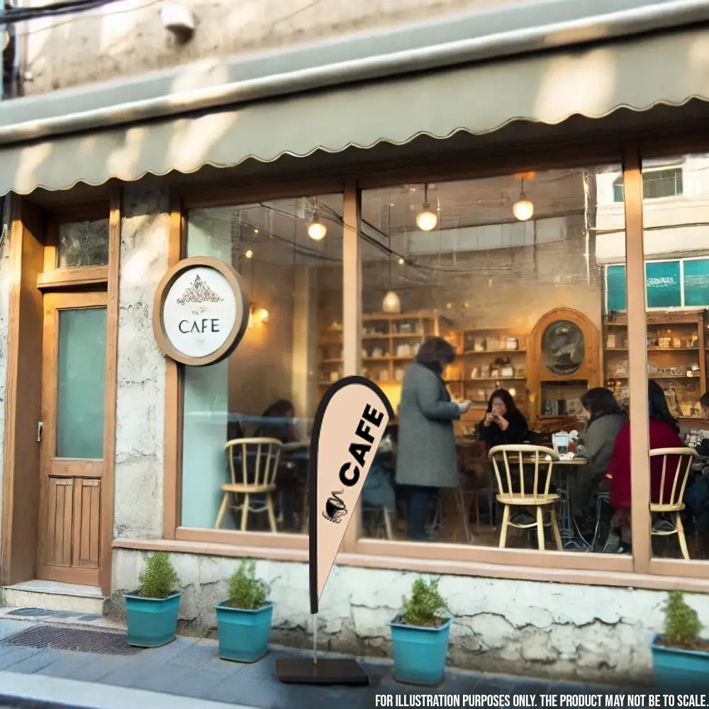 cafe beige teardop flag cafe