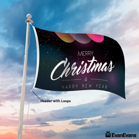 christmas balls header with loops knitted polyester merry christmas flag