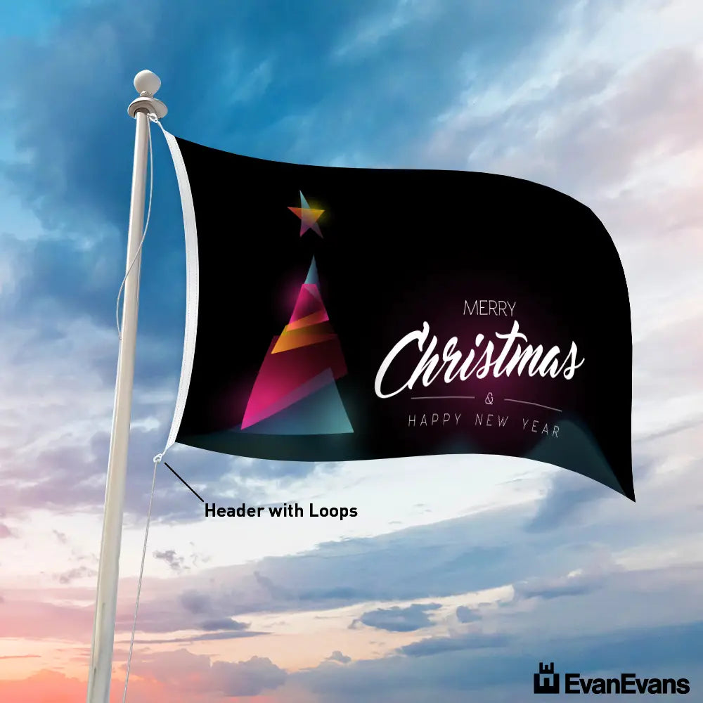 christmas tree header with loops knitted polyester merry christmas flag