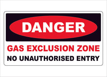 danger gas exclusion zone construction sign